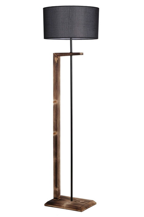 Opviq Lámpara de Pie de Metal y Madera con Pantalla de Tela Marrón y Negro